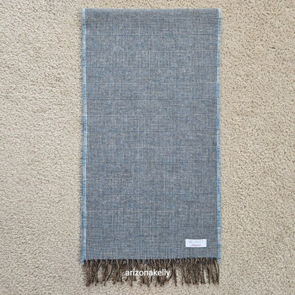 NWOT McNutt Lambswool Scarf Blue Brown - Picture 3 of 13